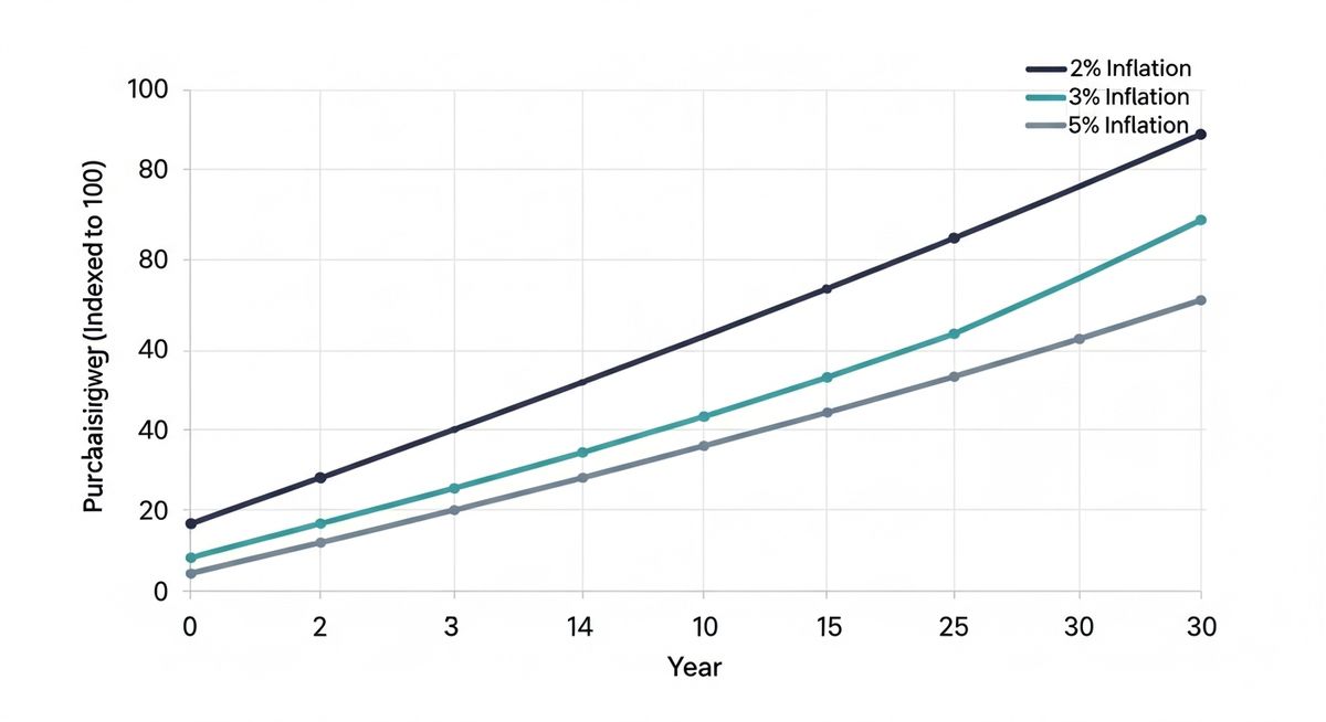 Chart showing purchasing power erosion over 30 years with different inflation rates